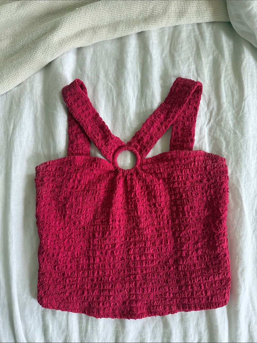 MANGO Women’s Textured Ring Crop Top - Raspberry